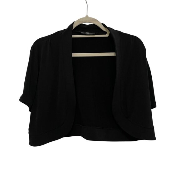 Black Open-Front Cropped Shrug Cardigan Womens M Polyester/Spandex Made In USA - Picture 1 of 7